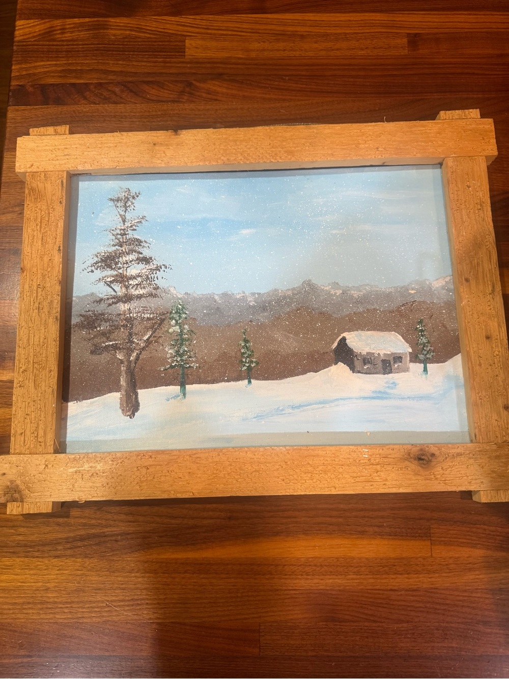 Hand-Painted Winter Landscape Wall Art - Blue and White 19” x 15”